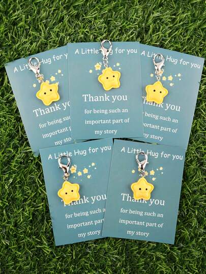 12pcs Cute Resin Star Keychains With "Little Hug" Thank You Card - Yellow Star Pendants And Blue Pendants, Suitable For Birthday, Valentine's Day, Graduation, Teacher's Day, Wedding, Thanksgiving And Other Occasions, Can Be Used As Gifts Or Accessories For Special Occasions. Keychain Pendant, Holiday Keychain, Interesting Design, Exquisite Workmanship, Halloween Theme.