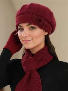 Set de 2 piezas Sombrero y bufanda de cuello versátil para mujer, cálido en invierno, adecuado para ejercicio, accesorio de invierno, regalo de San Valentín para madres de mediana edad y ancianas - Multicolor - Ver 3