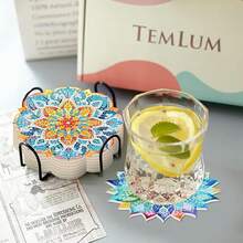 Set de 8 posavasos con diseño de flores y diamantes, posavasos brillantes con diamantes de imitación resistentes al calor con soportes, suministros de manualidades para posavasos DIY, suministros de artesanía de arte de diamantes artificiales, regalo - Multicolor - Ver 5