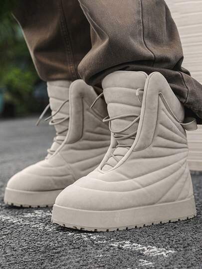 Men's Thick Sole Outdoor Hiking Boots, Gray Fashionable Casual Cowboy Boots, Classic 2025 Retro High-Top Shoes, Suede Fabric, Thick Insulated Mountaineering Boots, Waterproof Anti-Slip Work Boots, Soft Sole Sports Riding Boots