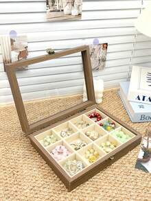 1个大容量首饰托盘，胡桃木纹绒面首饰收纳盒，多层首饰收纳盒，可收纳项链、耳环、手镯、戒指等，优雅首饰盒，高端带锁首饰收纳盒。 - 彩色 - 查看 6