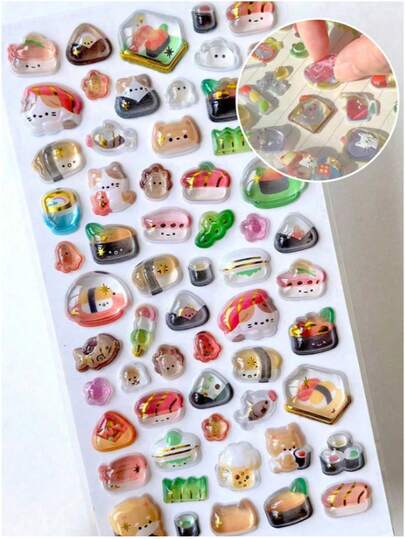 Cute 3D Fluffy Stickers, Adorable Resin Animal Character Stickers, Small DIY Stickers For Scrapbooking, Notebooks, Laptops, Water Bottles, Etc. (Random Styles)