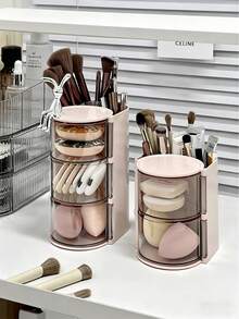 1 caixa de armazenamento giratória multicamadas e estilosa para grampos de cabelo, acessórios de cabelo, elásticos de cabelo, esponjas de maquiagem, joias, anéis e muito mais - organizador à prova de poeira perfeito para sua penteadeira, ideal para decoração de casa, presente para ela e essencial para amantes da beleza. Mantenha seu espaço limpo e elegante!