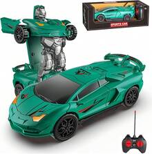 Coche de Control Remoto Transformable en Robot, Coches RC con Luces 2,4 GHz, Escala 1:18 Rotación de 360 °   Juguetes Robot, Regalos de Cumpleaños para Niños (Verde Claro) - Verde Oscuro - Ver 10