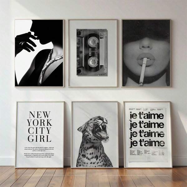 1 Peça Conjunto de Impressão de Leopardo Preto e Branco: Arte de Parede para Galeria, Presente de Natal para Crianças, Sala de Estar, Quarto, Ideia de Presente para Festa