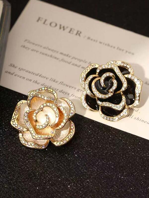 دبوس وردة الكاميليا، دبوس فاخر للنساء، إكسسوار جاكيت البدلة، دبوس طوق أنيق مزين بالراين ستون، فاخر وفاخر، مناسب للتنقل اليومي، هدية للأصدقاء والأمهات