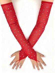 1 para damskich lekkich rękawiczek bez palców z siateczki, chroniących przed promieniowaniem UV, do jazdy na rowerze, eleganckich na lato - Czerwony - Zobacz 12