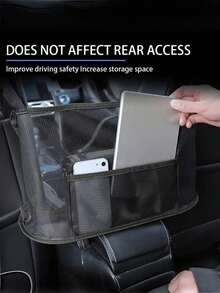 1pc Extra Large Canvas Car Storage Bag, Backseat Organizer Bag With Multiple Pockets And Mesh Compartments, Ideal For Storing Phones, Documents, Tablets, Magazines, Snacks, Kids Toys, Travel Essentials, Road Trips, Commuting, Business Travel - Multicolor - View 3