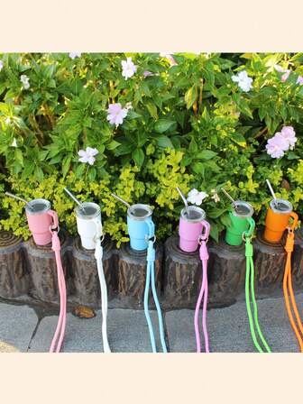 1 件，304 不锈钢车载杯，带盖、吸管和挂绳，3 盎司高品质咖啡杯，外观统一，多色马克杯，便携，适合在汽车、家中或办公室户外使用，夏季饮料杯，多种颜色可选，节日馈赠佳品