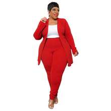 Plus Size Women's Classic-Color Long Sleeve & Trousers 2-Piece Set - Stretch Office Wear Elegant Suit Work & Daily Commute,Five Colors Are Available To Choose From.Please Check Size Chart Before Purchasing.Plus Size Fall Clothes Women,Plus Size Women Clothes,Vestidos Elegantes De Mujer,Western Wear Women Plus - 紅色 - 查看 5