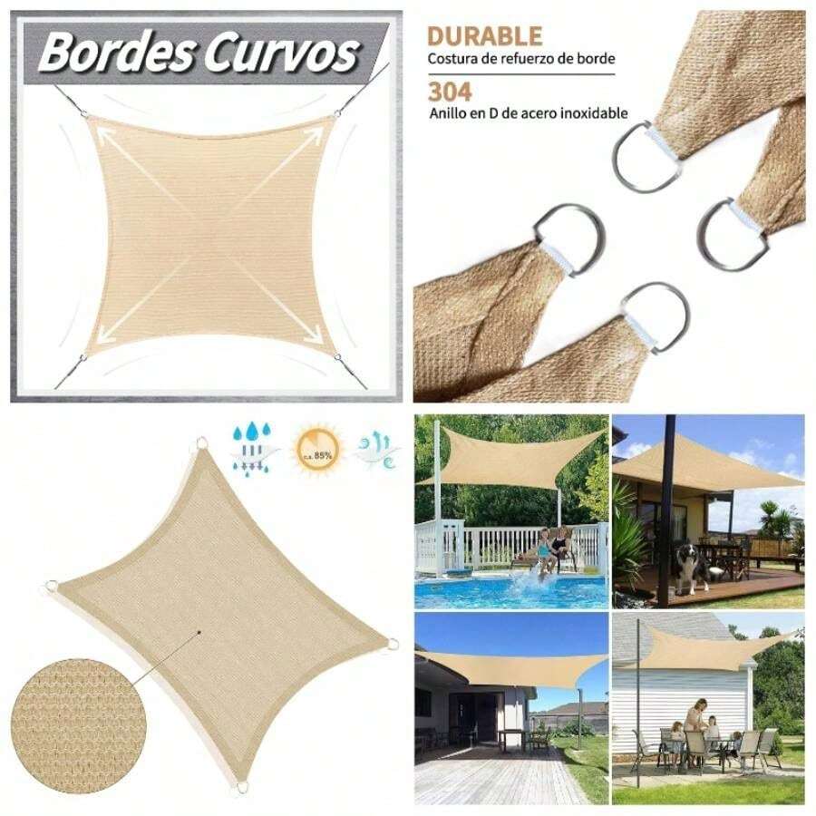 Malla Sombra, 2x 3 Metros Malla Sombra con Ganchos y Cuerdas de fijacin, 95 de Bloqueo de Los Rayos, para el Patio, Jardn, Prgola, Patio Trasero, Instalacin Al Aire Actividades - Beige-3 x 3M - Ver 1