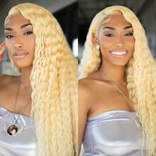 613 Blonde Deep Wave 13x4 Lace Front Wig Transparent HD Lace Human Hair Pre Plucked For Women - S613 - View 4