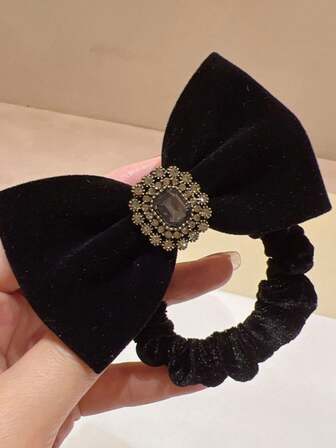 1 pieza Accesorio para el cabello de mujer, Coletero de terciopelo con lazo de estilo retro