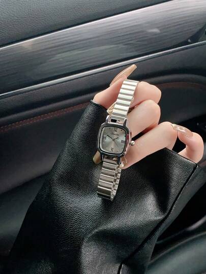 1 STÜCK SUNLIFEX Elegante silberne einfache Damen-Armbanduhr, quadratisches Zifferblatt, minimalistisch elegante Quarzuhr, geeignet für den täglichen Gebrauch, Geburtstagsgeschenk, Party