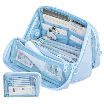 1个大容量铅笔盒，多层文具收纳袋，桌面马克笔收纳盒，适合高中、办公室、大学、男女学生返校使用（多种颜色可选）