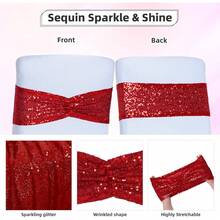 Gold Sequin Chair Sashes With Bow For Folding Chairs, Party Wedding Reception Decorations, 20 PCS - Red - View 3
