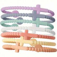 5Pcs Cute Random Color Hand Strap Thin Cross Silicone Bracelet New Fashion Bracelets Accessories Gifts - 隨機的 - 查看 4