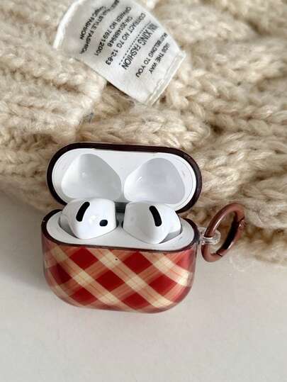 Retro Red Rhombus Semi-Transparent 4th Gen Earphone Case, Compatible With Apple 1/2, 3, Pro 3, Anti-Fall Protective Cover With Pendant