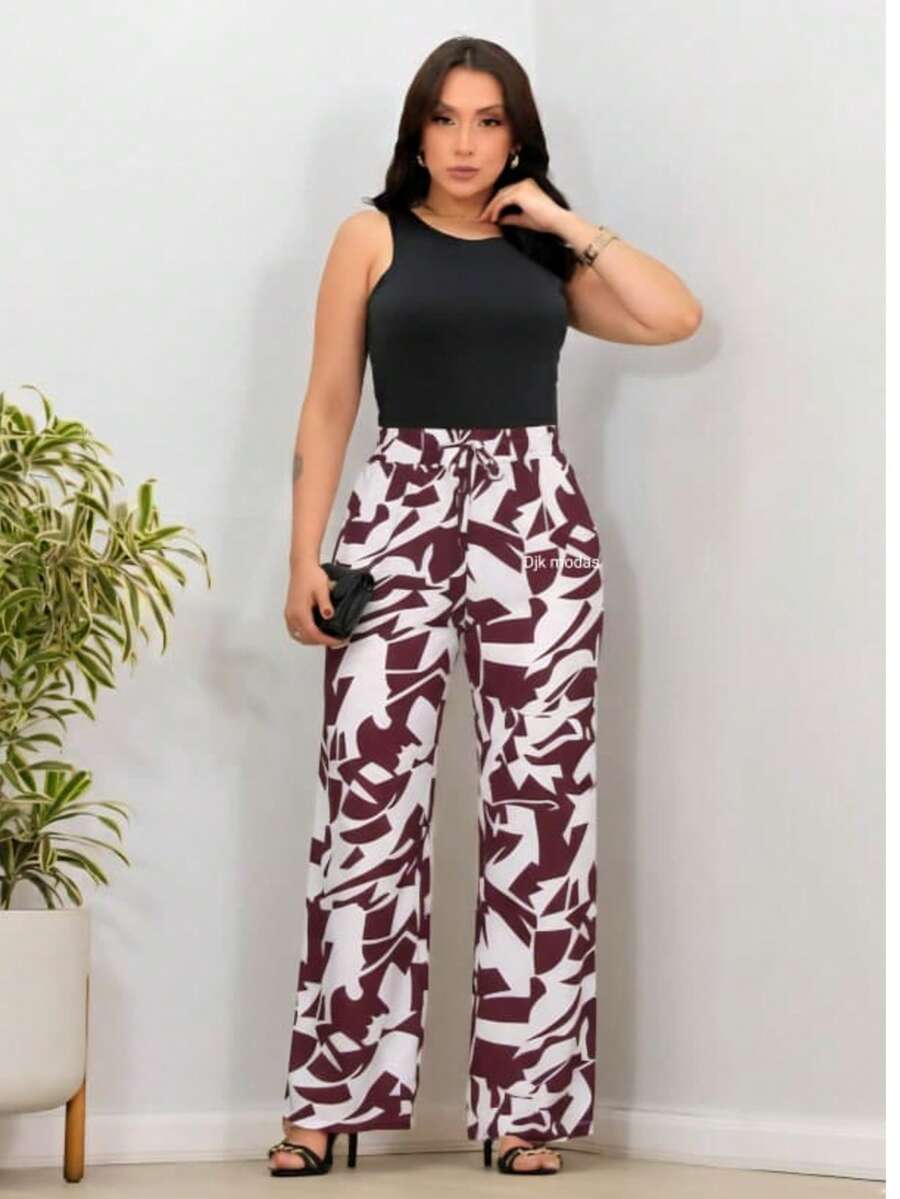 DUNA Fabric Pants With Lining, Pocket And Elastic Waist - 葡萄酒/白葡萄酒 - 查看 1