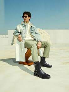 Men's Personalized Boots, New Motorcycle Western Style Buckle Side Zipper Holiday Street High-Top Leather Cowboy Boots, Gothic Style