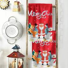 2PCS Christmas Kitchen Towels Merry Christmas Santa Reindeer Snowman Multifunctional Towels, Contemporary Style, Aesthetic Design, Highly Absorbent, Suitable For, Hotel, Travel, Picnic, Winter Decor Gift