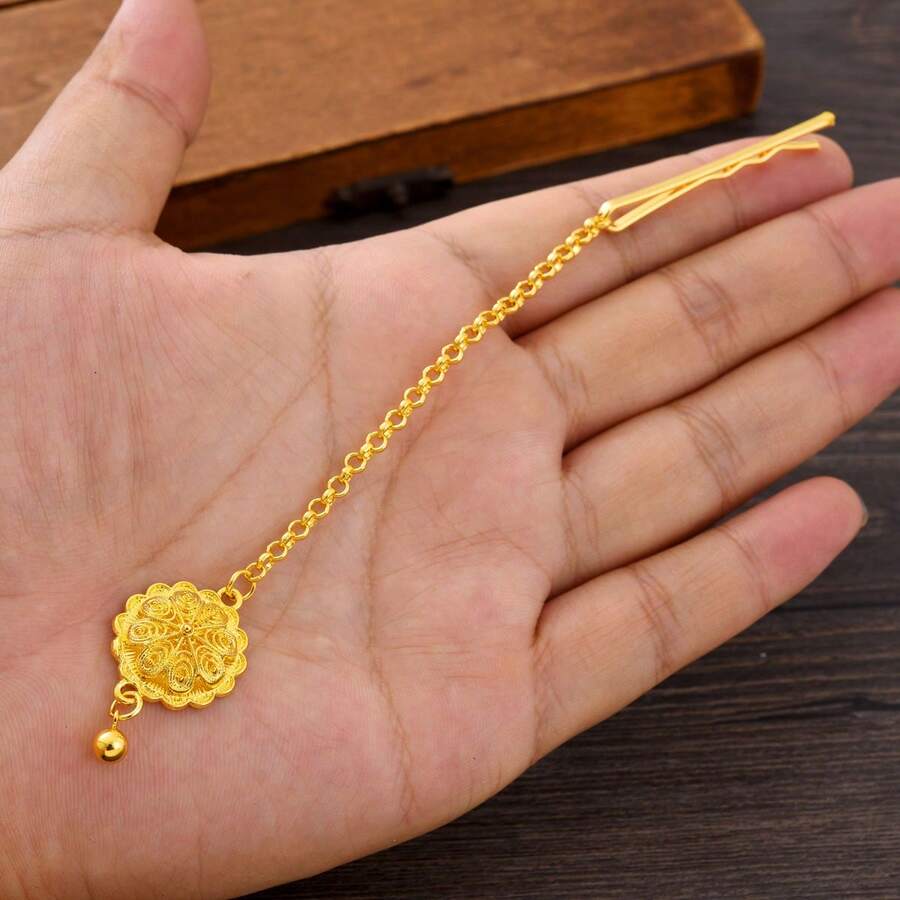 1pc Women's Classic Hollow Jewelry Headchain, Golden Color Jewelry For Party, African Bride Wedding Jewelry Gift, Hair Accessories For Women - Golden - View 1