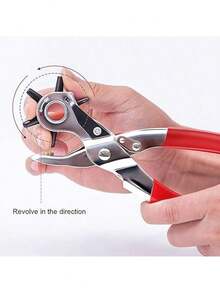 1 PIEZA - Herramienta de perforación de cuero sintético resistente - 6 aberturas ajustables, perforadora de cuero profesional, diseño de agarre ergonómico, adecuada para cinturones, carteras y bolsos - Construcción de metal pesado, precisión y durabilidad, suministros para trabajar el cuero, equipo para hacer cinturones, perforadora de carteras