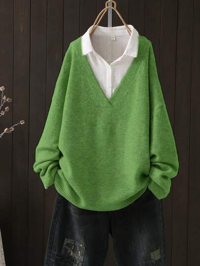 Autumn And Winter V-Neck Pullover Long-Sleeved Shirt