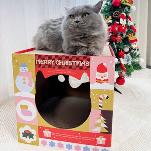 1 pieza Rascador de gato navideño, almohadilla de papel corrugado súper resistente para rascar, juguete para gatos, mueble cama multifuncional para gatos, regalo de Navidad para gatos