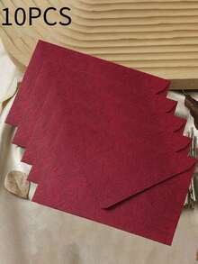 10pcs Tree Grain Burgundy Letter Envelopes, DIY Craft Gift Packaging Bags, Wedding Invitation Card Envelopes, Cash Envelopes, Stationery