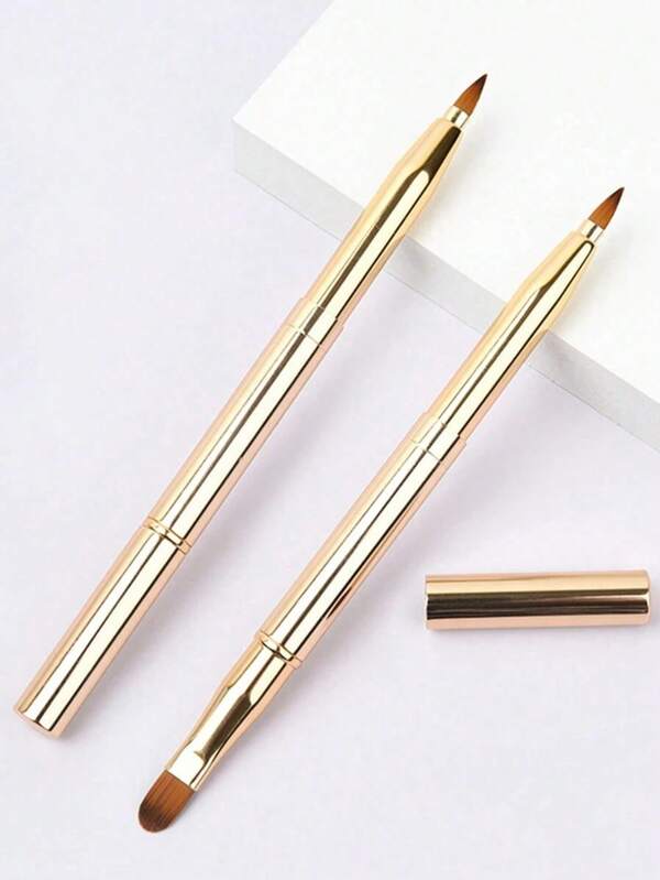 Pennello retrattile per labbra per rossetto e lucidalabbra, pennello per trucco labbra a doppia estremità con cappuccio, applicatore per rossetto, adatto per viaggi