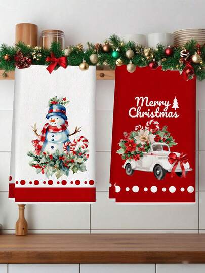 2 paños de mano navideños con diseño de árbol de Navidad y muñeco de nieve, paños de limpieza de cocina, regalo de Adviento, sorpresa navideña, decoración de cocina y comedor, suministros para fiestas al aire libre, adecuados para la decoración navideña de la cocina y el baño