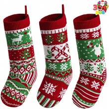 Paquete de 3 Calcetines Navideños de 18" de JOYIN, Calcetines Navideños de Punto Rústico de Tamaño Grande en Rojo y Verde, para Decoraciones Navideñas Familiares - rojo clásico - Ver 7