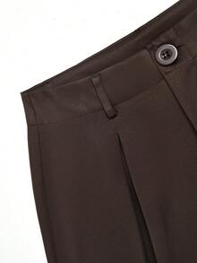 Women's Solid Color Versatile Pants, Polyester Fabric, Zipper & Button Closure, Suitable For Office, Daily Wear, Travel, All Seasons