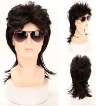 男士鲻鱼头假发，黑色卷发70、80年代复古朋克摇滚迪斯科合成全头假发 - 彩色 - 查看 16