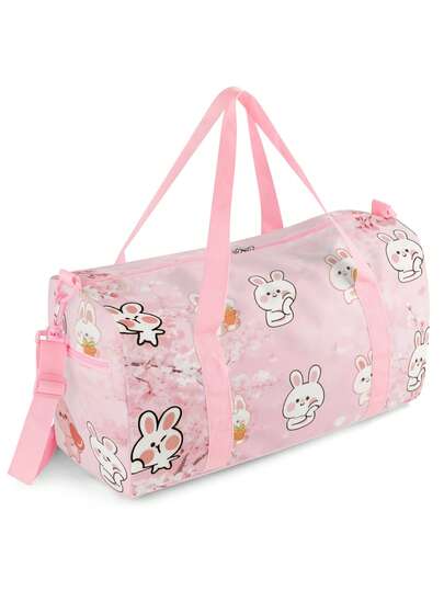 Girls' Cartoon Rabbit/Bear/Animal/Sakura Floral/Candy/Diamond Print Large-Capacity Tote & Crossbody Bag - Stylish Durable Waterproof Fabric - Ideal For Everyday Storage, Weekend Trips, Sleepovers, Dance & School - Perfect Kids' Birthday Gift