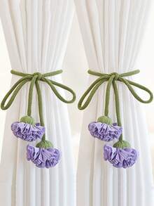 2 件花卉窗帘绑带，配优雅装饰窗帘绳，绿色长绳花卉图案，家居和办公室窗帘杆配件，美观时尚的家居装饰 - 彩色 - 查看 16