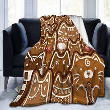 1 Stück Katzenmotiv Lebkuchen bedruckte superweiches Fleece Decke, Damen Überwurf Decke, Flanell Material, Weihnachtsgeschenk für Familie und Freunde, warm und praktisch für Schlafzimmer, Wohnzimmer, Weihnachtsdekoration, Büronickerchen, Camping Picknick, braune Decke