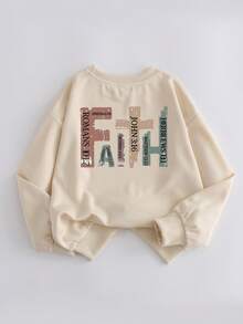 Tween Boy Casual Simple Letter Design Retro Style Round Neck Long-Sleeved Sweatshirt Pullover Autumn And Winter For Boys