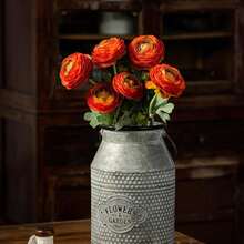 Artificial Ranunculus Flowers With Real Touch Stem, Silk Ranunculus Flowers(10 Pack) (White)-KF - Orange - View 4