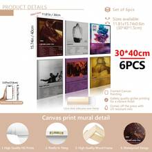 6pcs/Set Music Album Art Painting, Canvas Wall Art, Artwork Wall Painting Suitable For Home Decor, Room Decor, Bedroom Decor, Living Room Decoration, Bathroom Decor, Wall Decor, Optional Wall Art With Frame