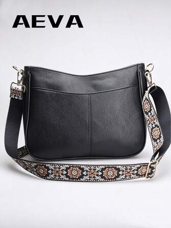 1pc Women's Retro Large Capacity Casual Crossbody Bag, Bohemian Embroidered Floral Pattern Detachable Strap, Reinforced Stitching Decoration, Multi-Pocket Zipper Closure, Suitable For Carrying Umbrella, Water Bottle, Outdoor, Travel, Sports, Shopping, Dating