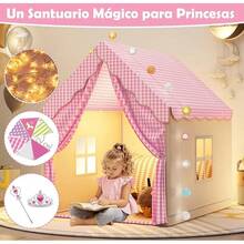 Casa Campaña para Niñas, Tienda Infantil Castillo Princesa con Luz Estrellas, Banderín, Diadema y Cetro, Casita Juegos Portatil Casa de Juguete Carpa para Niño Niña 100x120x130cm/39x47x51inch - Castillo - Ver 5