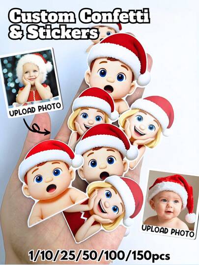 10/25/50/100/150pcs, Christmas Confetti/Sticker Decorations, Holiday Custom Face Confetti/Sticker, Face Confetti/Sticker, Custom Decorations, Personalized Gifts, Custom Christmas Gift Label, Christmas Decor,Christmas Stickers,Gift Labels,Stickers For Presents,Personalized Gift Sticker Labels For Friends & Family.