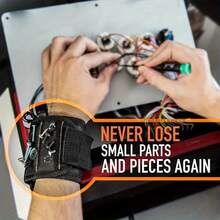 Ręcznie robiona magnetyczna opaska na nadgarstek, regulowany rozmiar, lekka i miękka, nie uciska nadgarstka. Silny magnes przyciąga przyciski, śruby, nity i drobne elementy, umożliwiając swobodną obsługę obiema rękami.