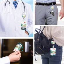 Bonito soporte para tarjetas de bho para maestros con carrete retrctil y cordn separable, clips retrctiles para insignia, llavero divertido, soporte de identificacin con cordn separable para - Montaña - Ver 7