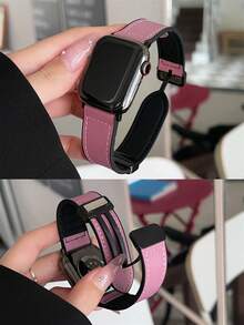 1条男女通用真皮硅胶磁吸表带，兼容 42mm、38mm、40mm、41mm、44mm、45mm、46mm、49mm，时尚智能手表替换表带，适用于Series Ultra2、Ultra SE2、SE 11、10、9、8、7、6、5、4、3、2、1，适合作为学生返校礼物 - 粉 - 查看 5