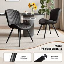Nalupatio Set Of 2 Dining Chairs, Modern Dining Room Chairs Comfy Backrest Thick Upholstered Kitchen Chairs 19IN Height With Metal Legs Grey, Suitable For Dining Room, Living Room, Study Room - 黑色 - 查看 4