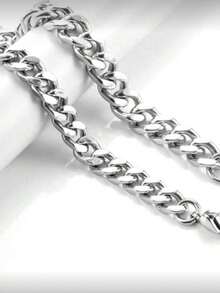 Thick Men's Cuban Link Chain Necklace - Silver - View 2