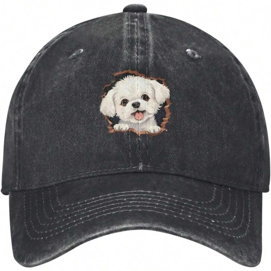 Dachshund Baby Dog Peeking Baseball Cap Golf Dad Hat Adjustable Original Classic Low Cotton Hat Men Women - Grey - View 1
